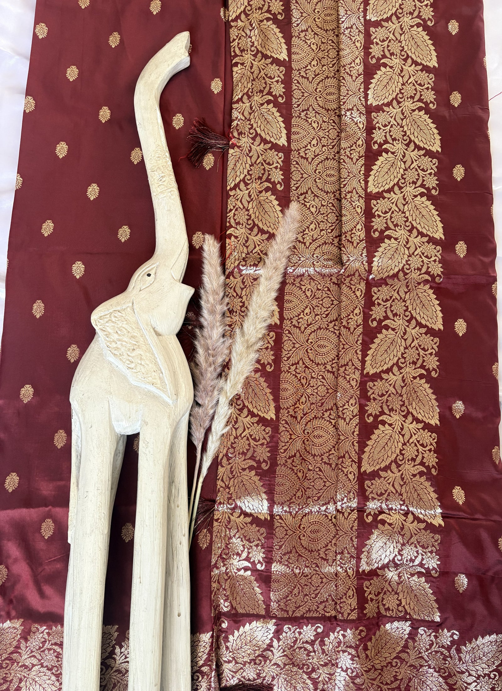 Premium Semi Banasari Silk with Leaf Border (Saree Code - S03)
