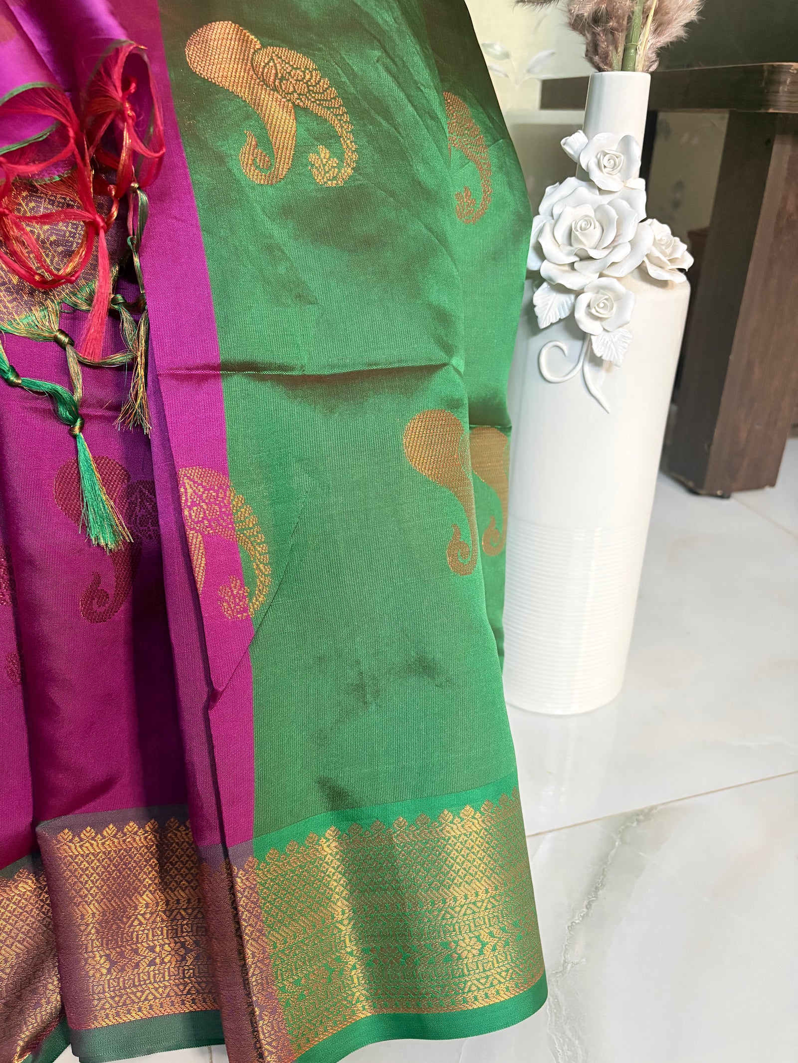 Premium Semi Cotton Silk with Tassels and Mango Butta (Saree Code-23)
