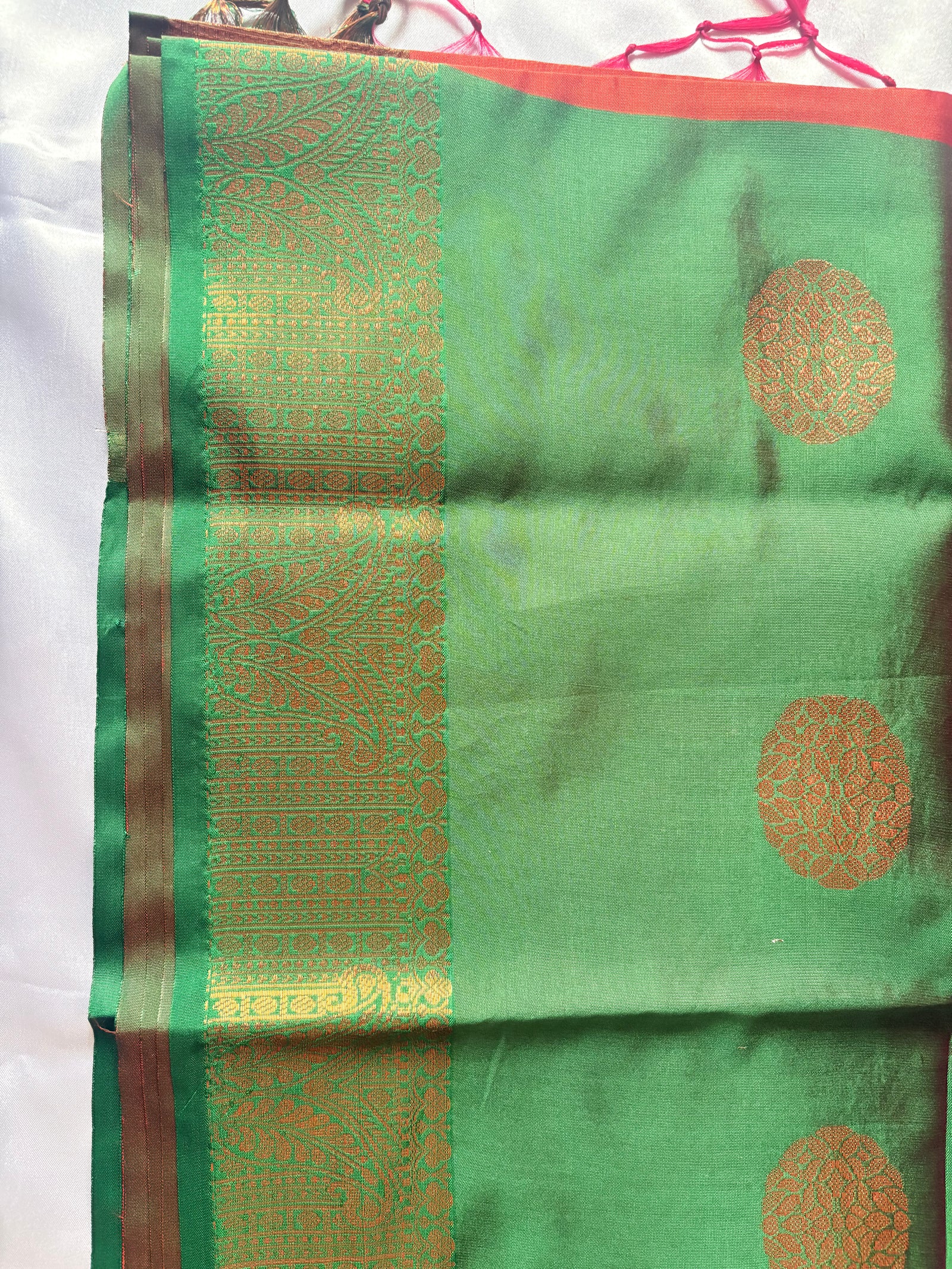 Premium Semi Cotton Silk with Tassels and Mango design Butta (Saree Code-25)