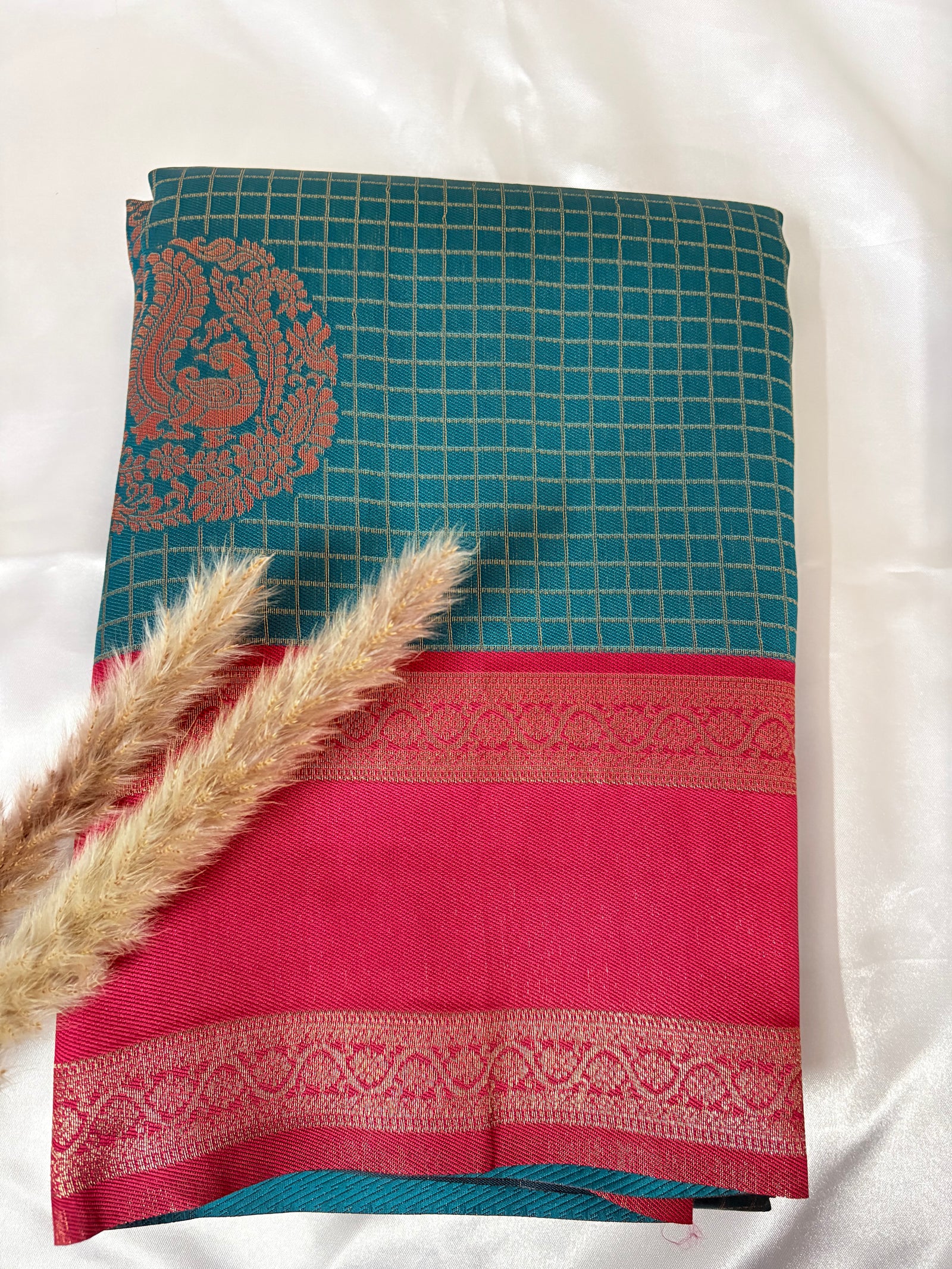 Premium Semi Crepe Silk Checks saree with Border (Saree Code-27)