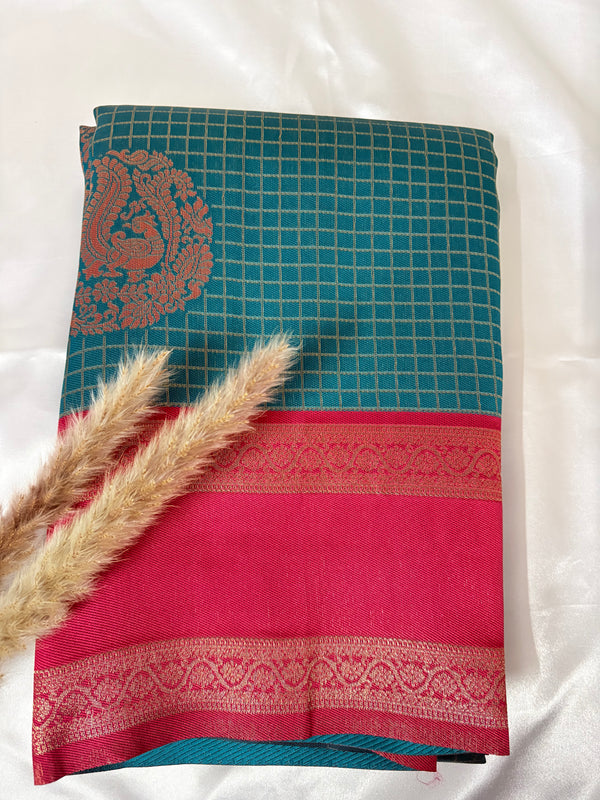 Premium Semi Crepe Silk Checks saree with Border (Saree Code-27)