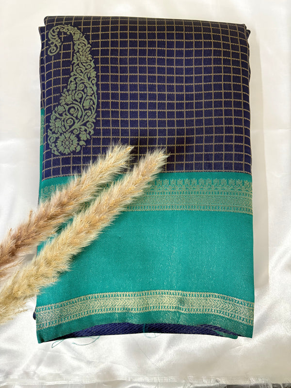 Premium Semi Crepe Silk Checks saree with Border (Saree Code-30)