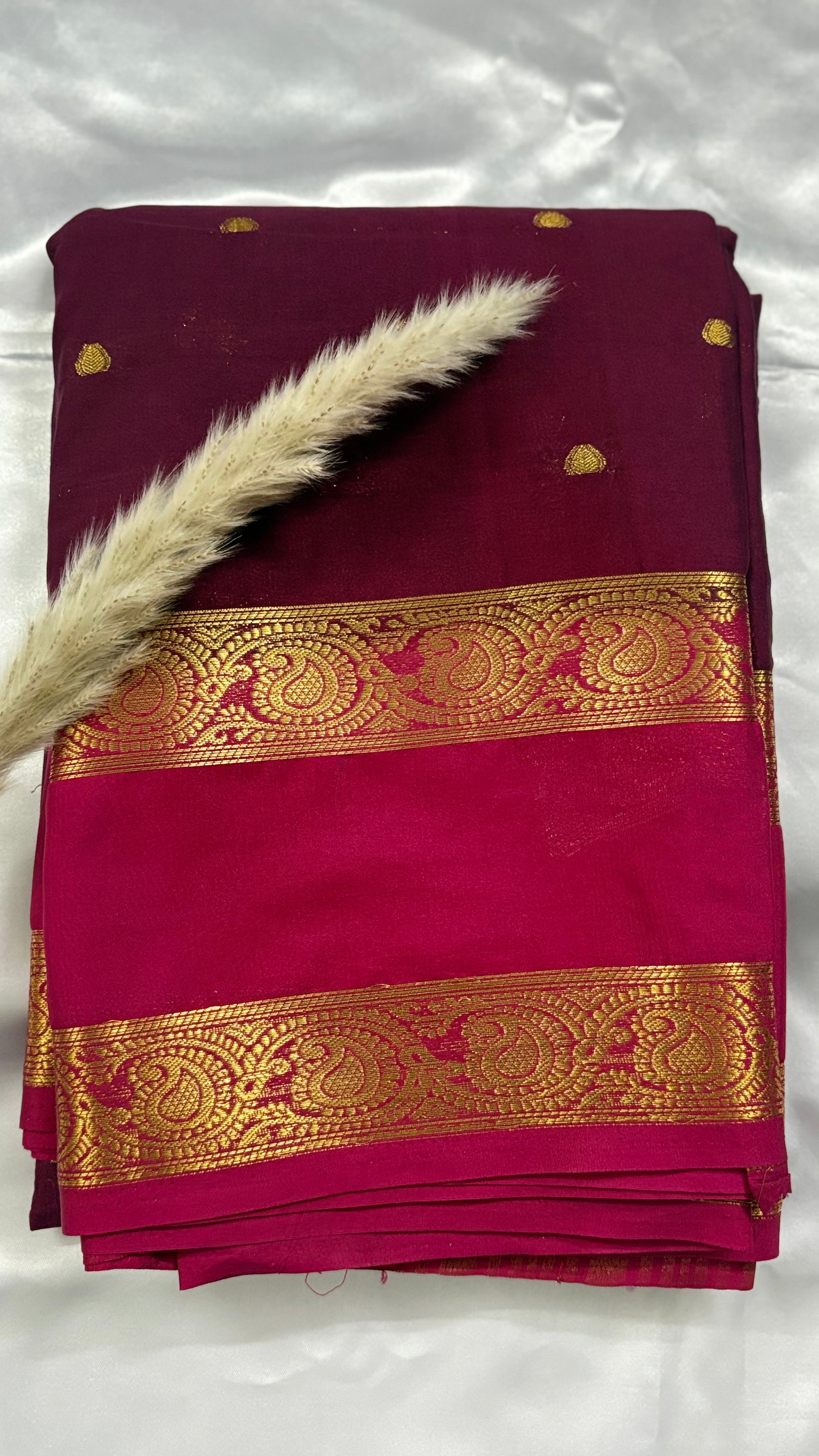 Premium Crepe Mysore Silk Saree with Butta and Double Border (Saree Code-52)