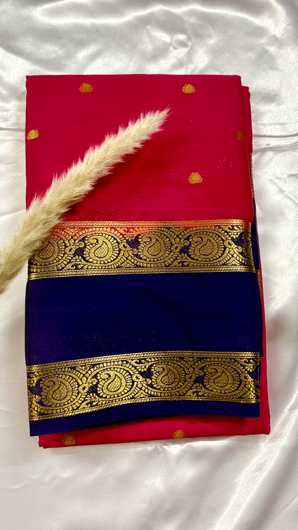 Premium Crepe Mysore Silk Saree with Butta and Double Border (Saree Code-52)
