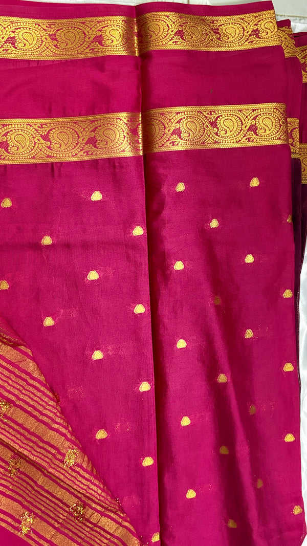 Premium Crepe Mysore Silk Saree with Butta and Double Border (Saree Code-53)