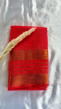 Premium Crepe Mysore Silk Orange Saree with Butta and Big Border Mango Design (Saree Code - S55)