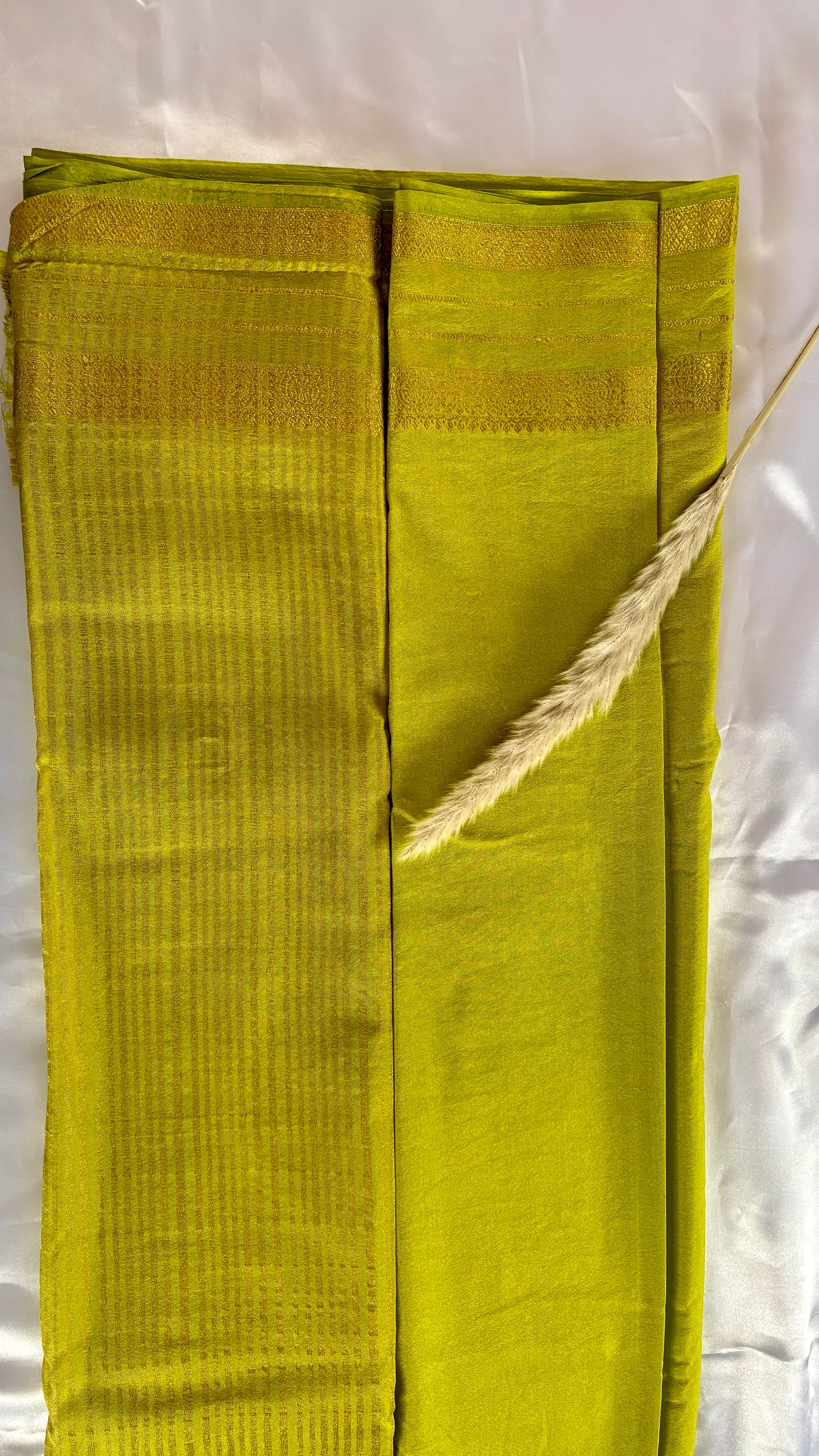 Premium Crepe Mysore Silk Lemon Green Saree with Double Border (Saree Code - S56)