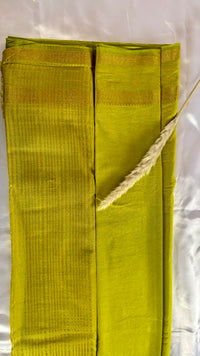 Premium Crepe Mysore Silk Lemon Green Saree with Double Border (Saree Code - S56)