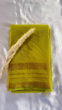 Premium Crepe Mysore Silk Lemon Green Saree with Double Border (Saree Code - S56)