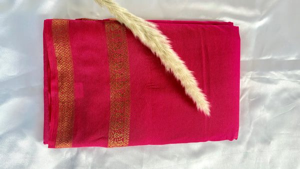 Premium Crepe Mysore Silk Blush Pink Saree with Double Border (Saree Code - S57)