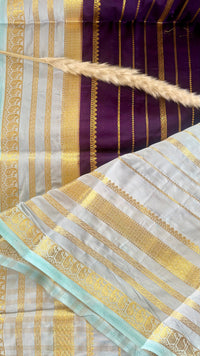Premium Crepe Mysore Silk Strip Indigo Blue Saree and Powder Blue Double Border (Saree Code - S58)