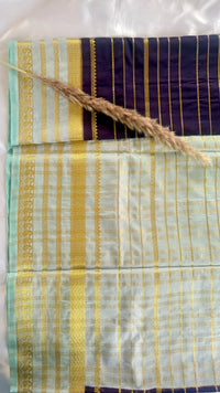 Premium Crepe Mysore Silk Strip Indigo Blue Saree and Powder Blue Double Border (Saree Code - S58)