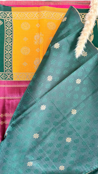 Premium Soft Semi Silk Magenta Pink Strip Saree With Peacock and elephant multi color border (Saree Code - S65)