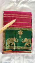 Premium Soft Semi Silk Magenta Pink Strip Saree With Peacock and elephant multi color border (Saree Code - S65)