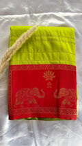 Premium Soft Semi Silk Lemon Green Strip Saree With elephant multi color border (Saree Code - S68)