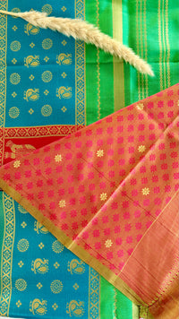 Premium Soft Semi Silk Ramar Pachai Green Strip Saree With Peacock and elephant multi color border (Saree Code - S69)