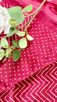 Maroon Silk Saree - Geometric Zig-Zag chevron pattern with a matching red border  (Saree Code - S75)