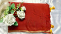 Rust-Red plain handloom silk cotton fabric Saree delicate golder zari details  (Saree Code - S84)