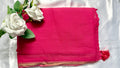 Rani Pink plain handloom silk cotton fabric Saree delicate golder zari details  (Saree Code - S86)