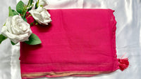 Rani Pink plain handloom silk cotton fabric Saree delicate golder zari details  (Saree Code - S86)