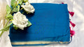 Royal Blue plain handloom silk cotton fabric Saree delicate golden zari details  (Saree Code - S87)