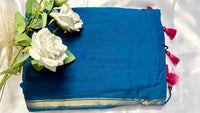 Royal Blue plain handloom silk cotton fabric Saree delicate golden zari details  (Saree Code - S87)