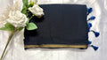 Black plain handloom silk cotton fabric Saree delicate golden zari details  (Saree Code - S89)