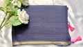 Slate Blue Hue plain handloom silk cotton fabric Saree delicate golder zari details  (Saree Code - S91)