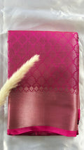 Kanchipuram Tissue Silk Saree in a ruby pink and magenta brocade Zari weaving throughout body and a solid metallic border ( (Saree Code - S93)