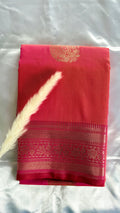 Orange Kanchipuram soft silk saree adorned with traditional gold zari bootis and pink border  (Saree Code - S99)